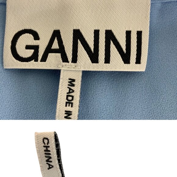 Ganni Lace Mini Dress 38 Placid Blue 3/4 Sleeve Zipper Front Shift MISSING BELT - Picture 5 of 12